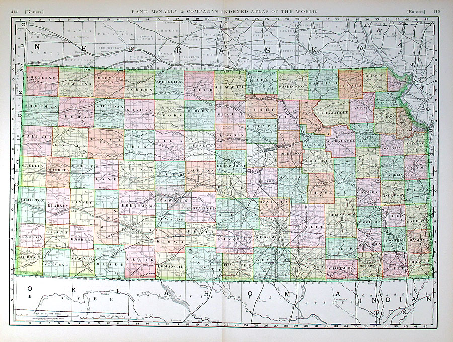 c 1892 Rand, McNally & Co Large Map of Kansas