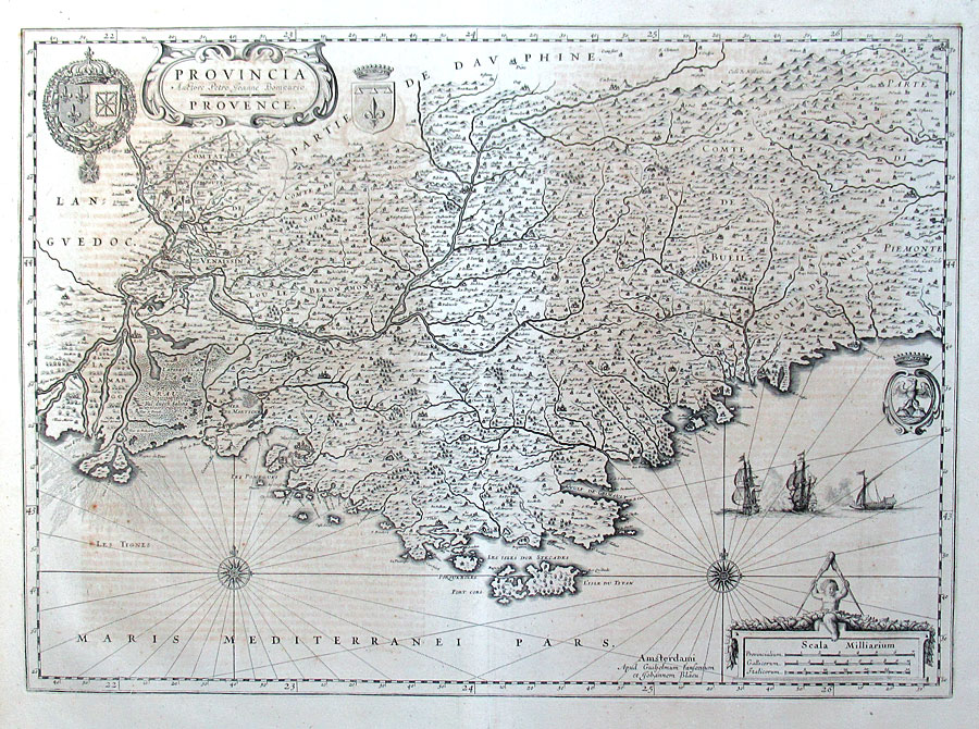 c 1642 Blaeu Map of French Provence Region - French Rivera