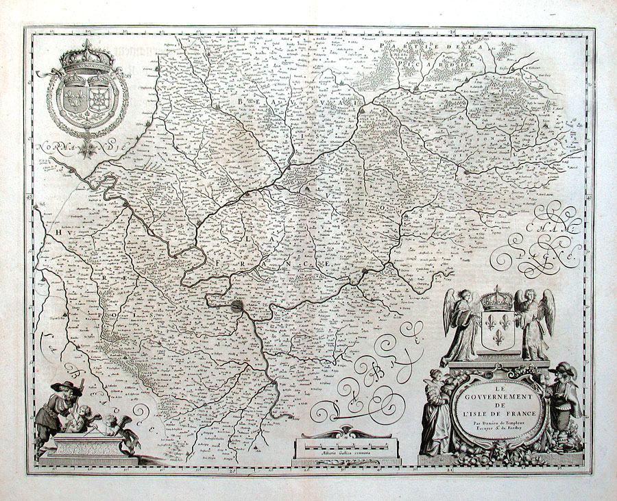 c 1642 Blaeu Map of L'Isle de France Region - France