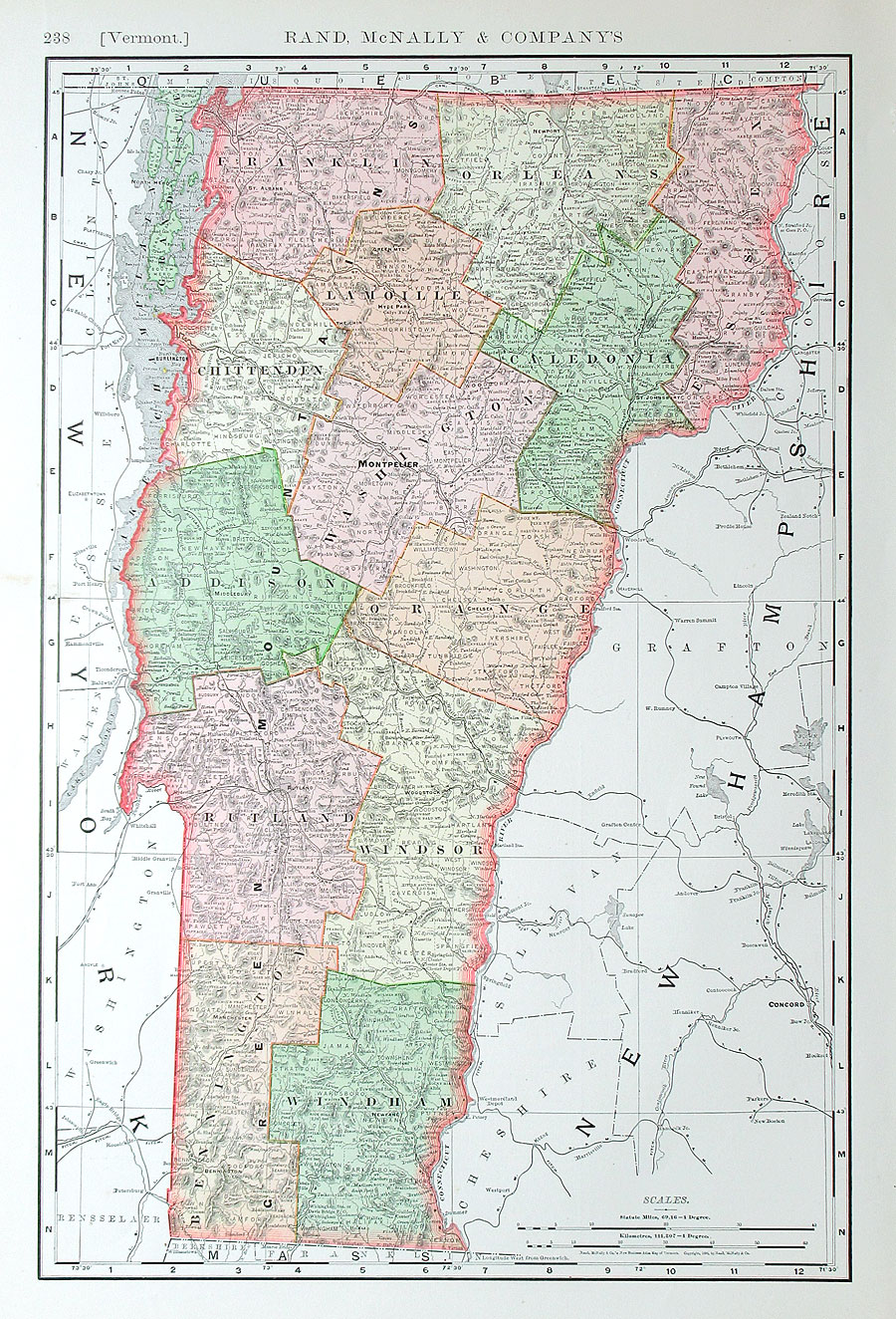 c 1894 Rand, McNally & Co Map of Vermont - large