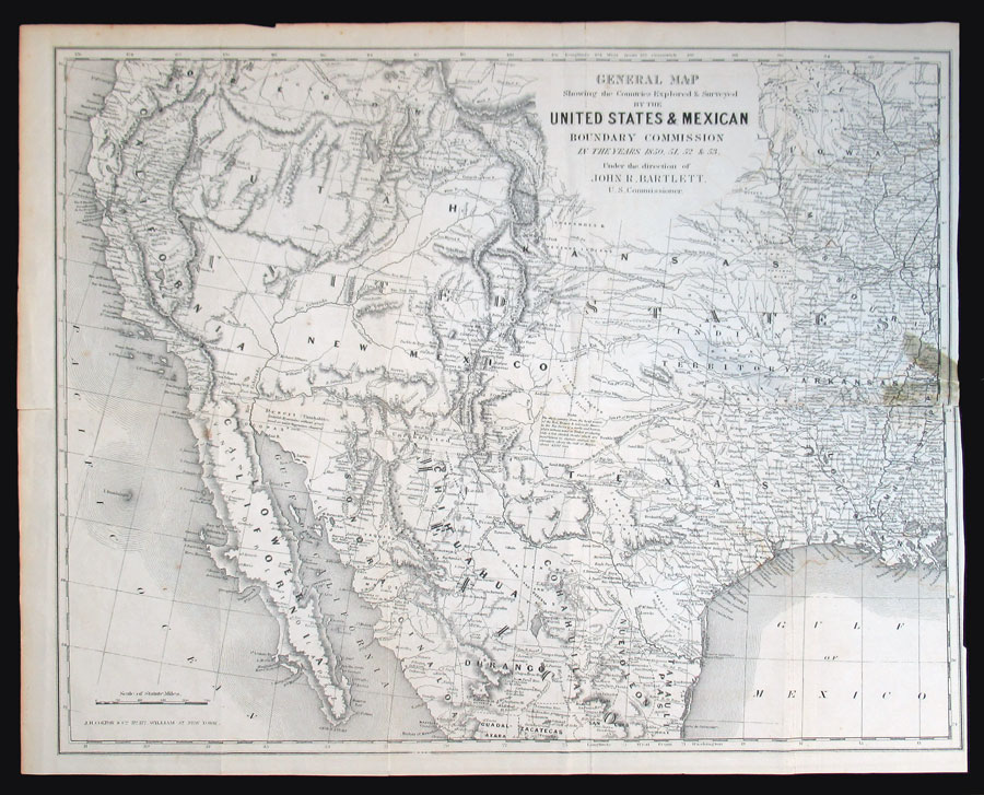 c 1854 Map of the US & Mexico Boundary Commission