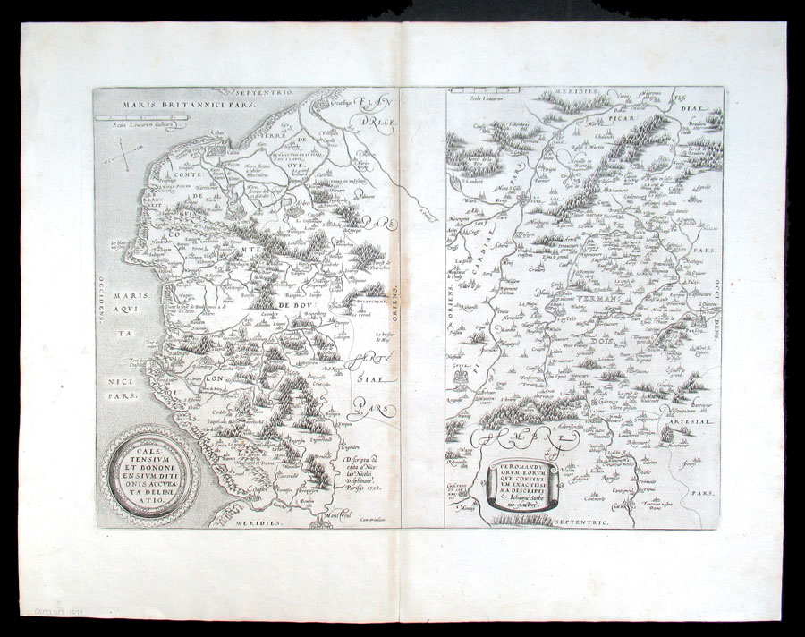 c 1579 Ortelius map of Calais, Boulogne & Vermandois (France)
