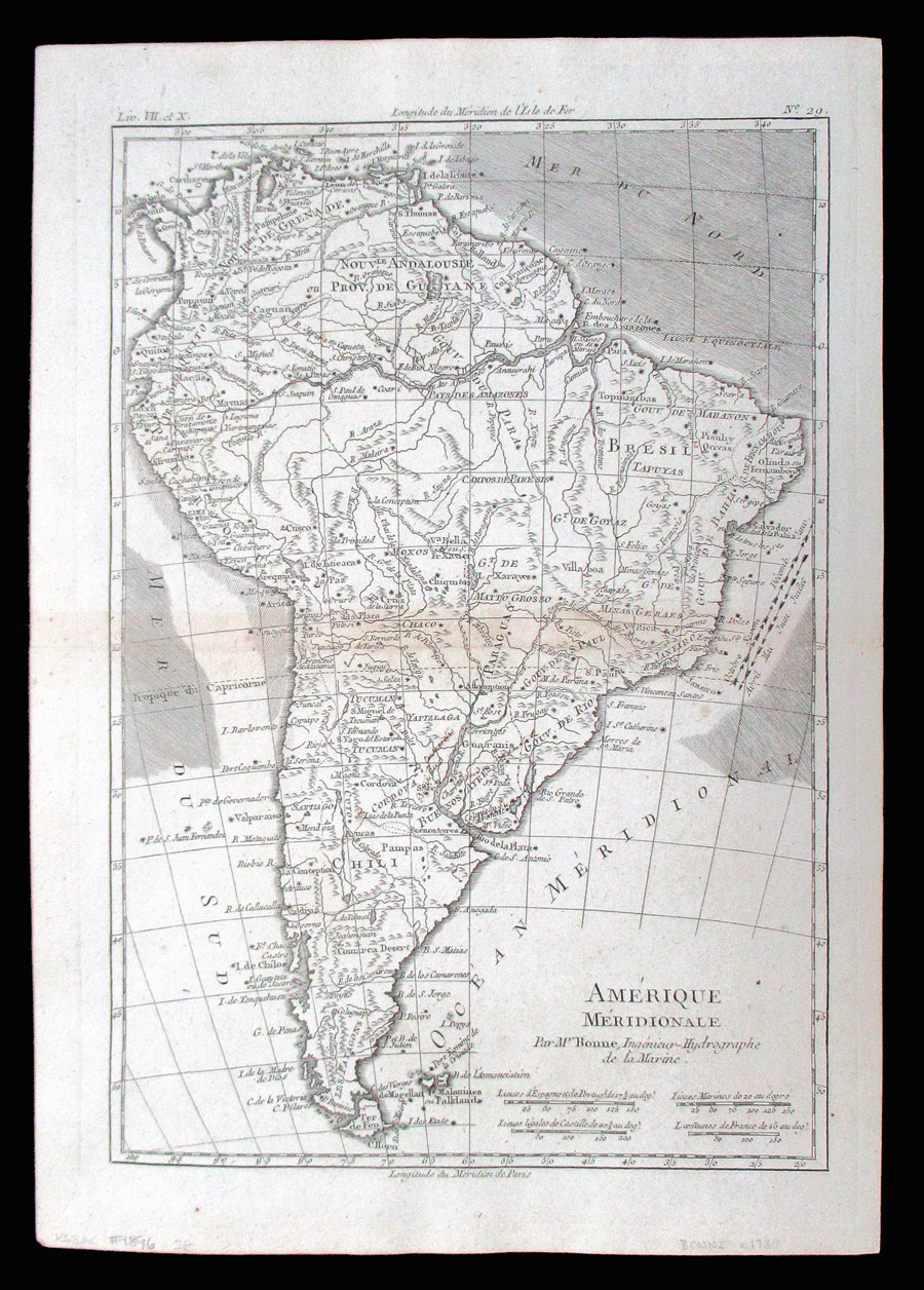 c 1780 Bonne Map of South America
