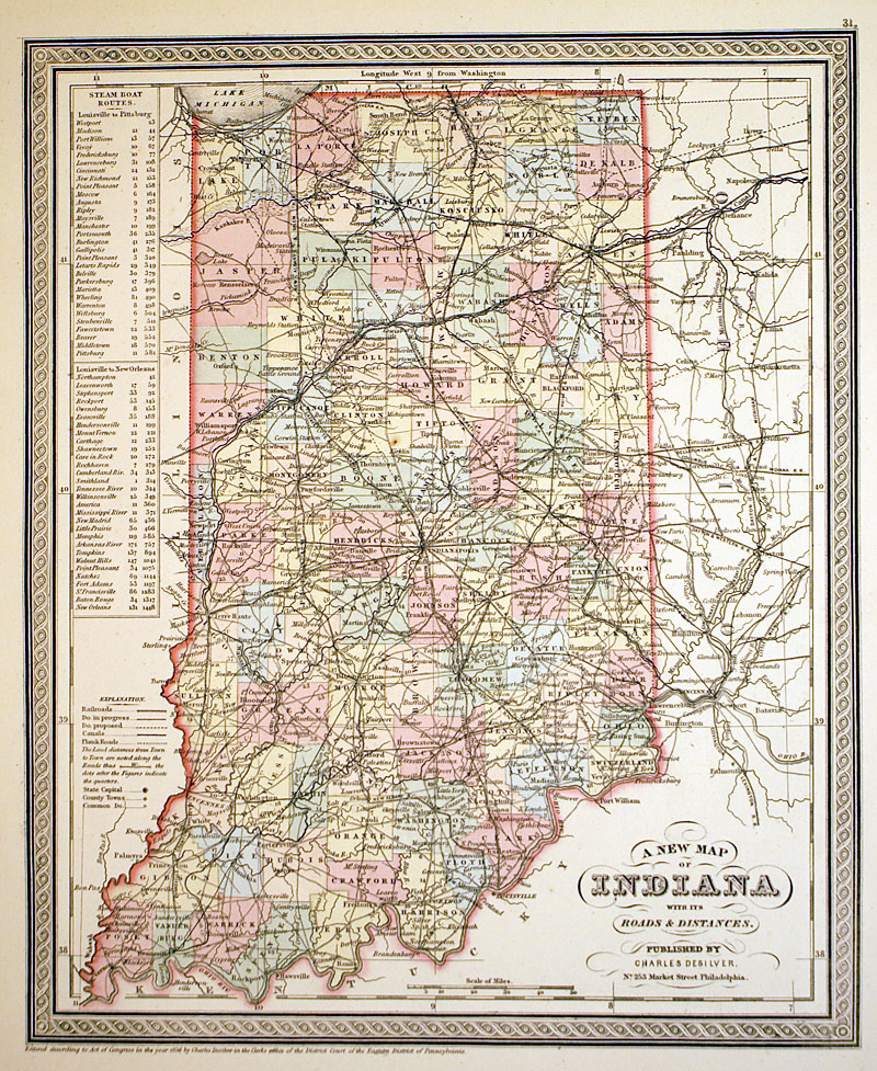 ''A NEW MAP OF INDIANA...'' C 1856 - Desilver