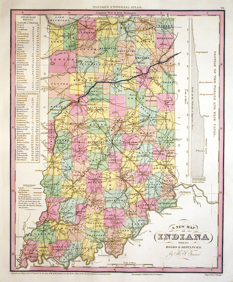c 1840  ''A NEW MAP OF INDIANA...'' - Tanner