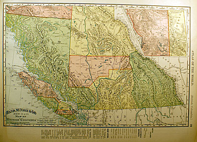 ''MAP OF BRITISH COLUMBIA'' c. 1895 - Rand, McNally & Co