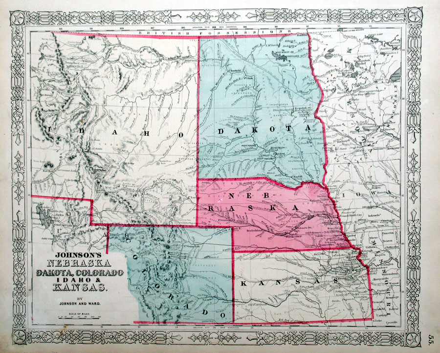 c 1864 Territories of NE, CO, ID, Dakota & New state of KS