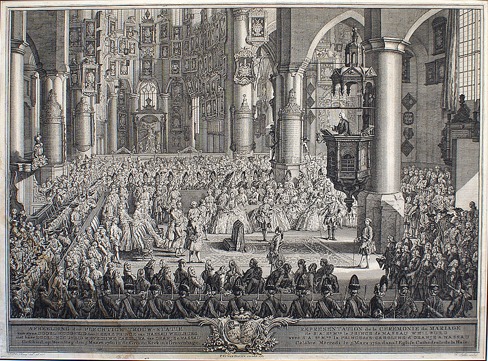 Original 1761 Engraving - Marriage of Prince of Nassau-Weilberg