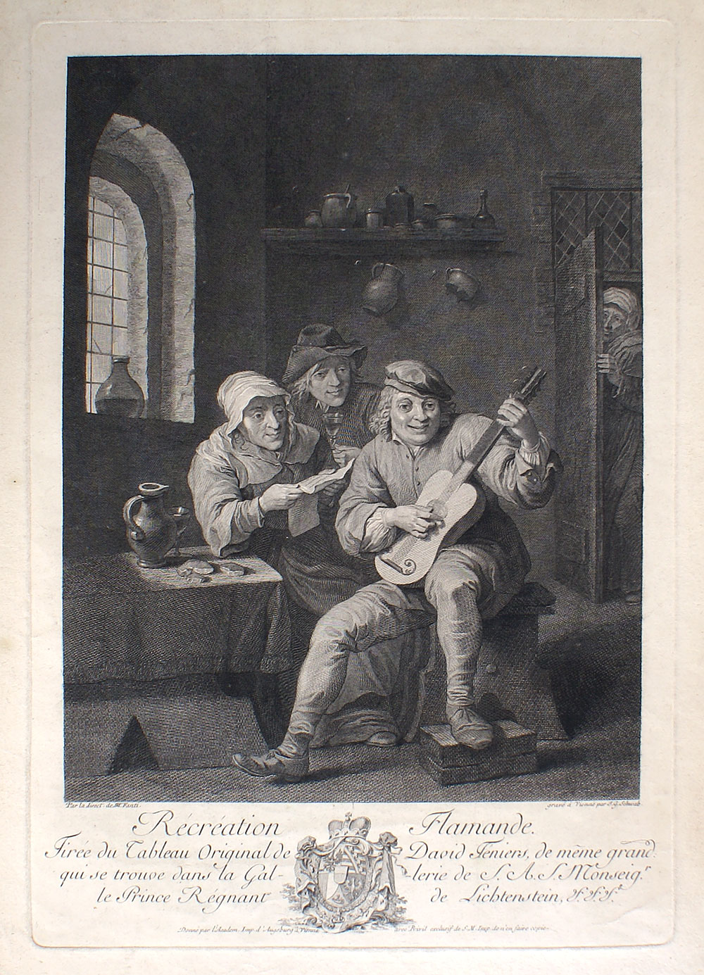 Original Engraving - Recreation Flamande - Schwab/Teniers