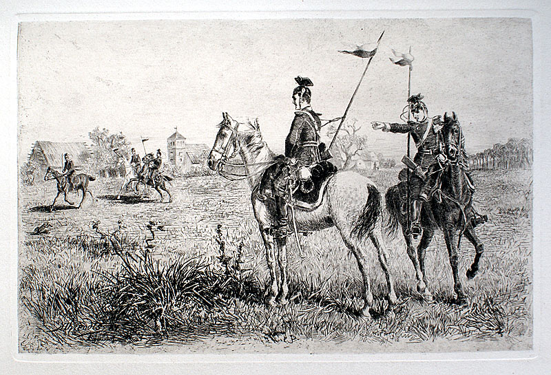 c 1884 Original Etching - Eggersdorf, German Cavalry- Ahrendts