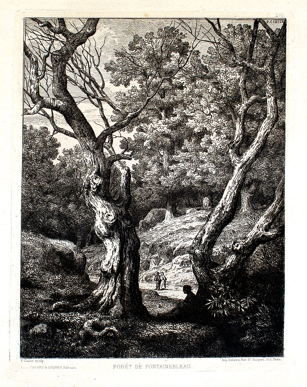 c 1870 Original Etching - Foret de Fontainbleau - Ponthus-Cinier