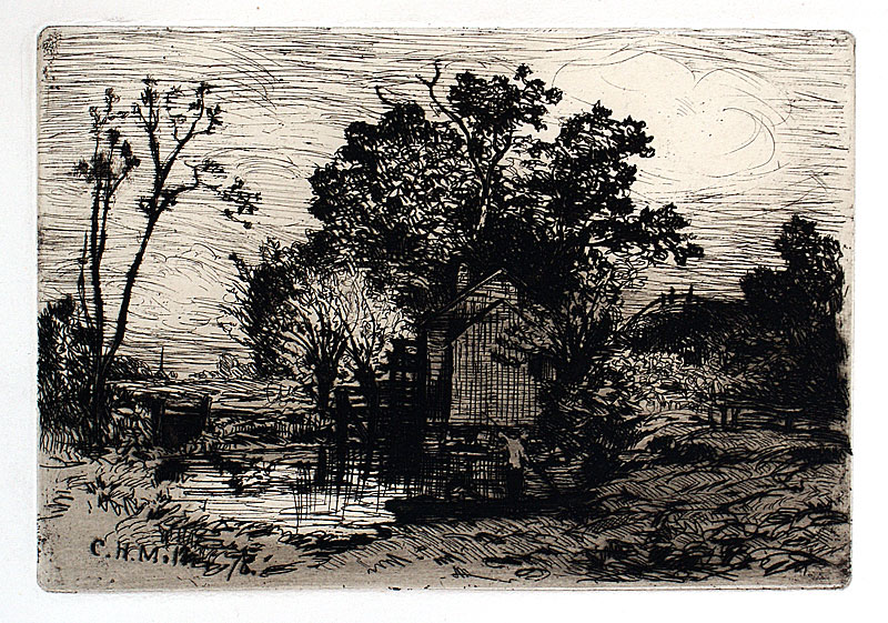 c 1880 Original American Etching - Old Mill at Valley Stream NY