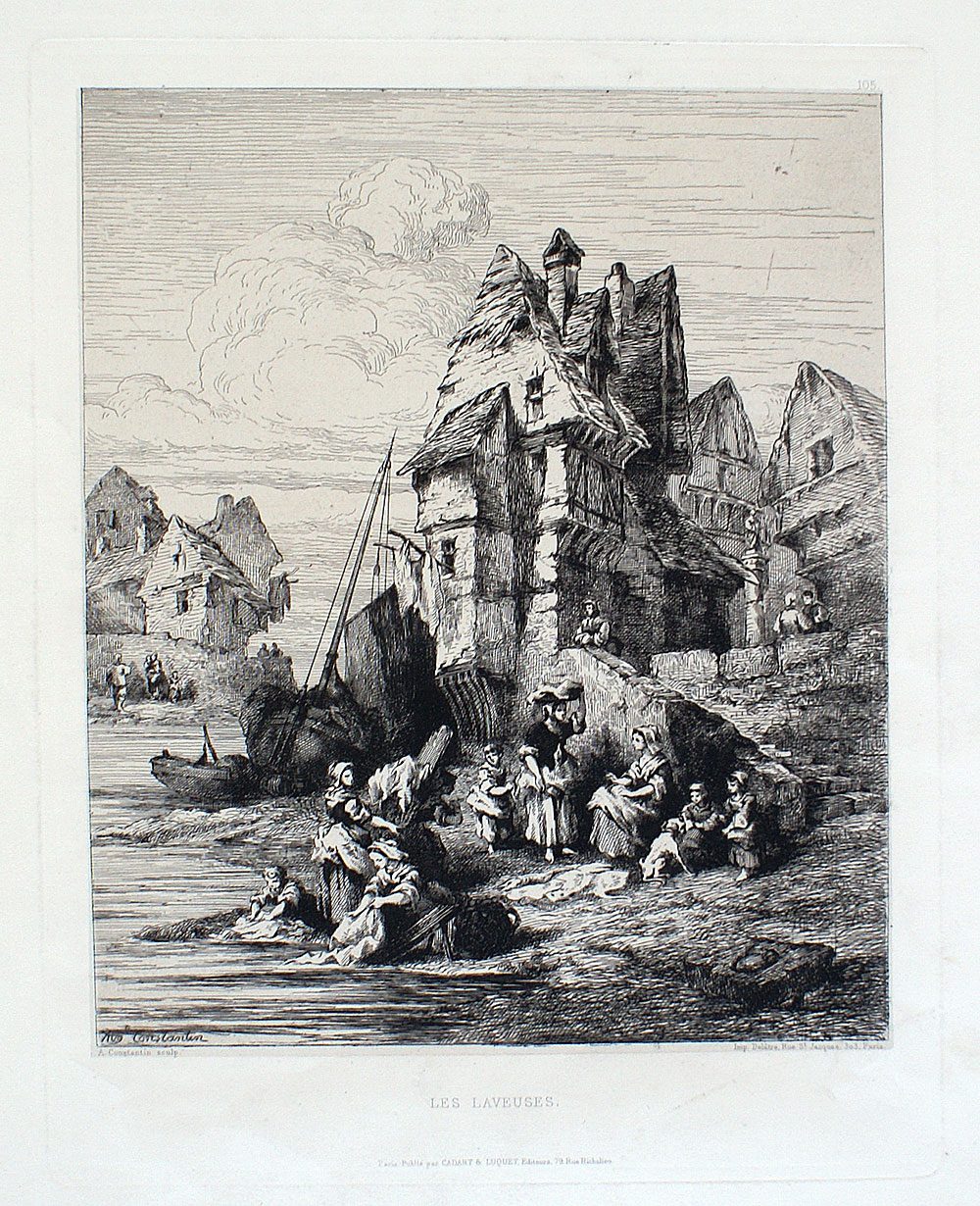 c 1864 Original Etching - Les Laveuses (The Wash-Maids)