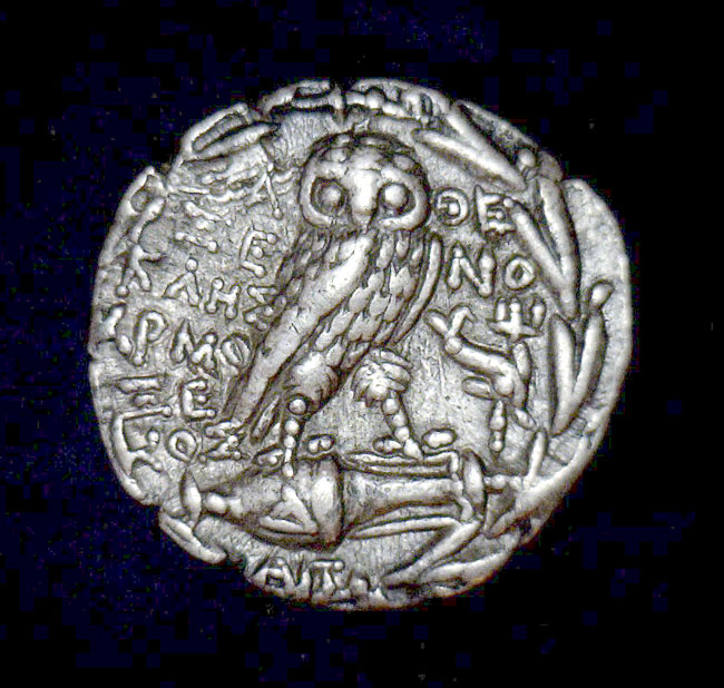 Ancient Greek Silver Coin - Athena & Owl, Dolphin, Trident