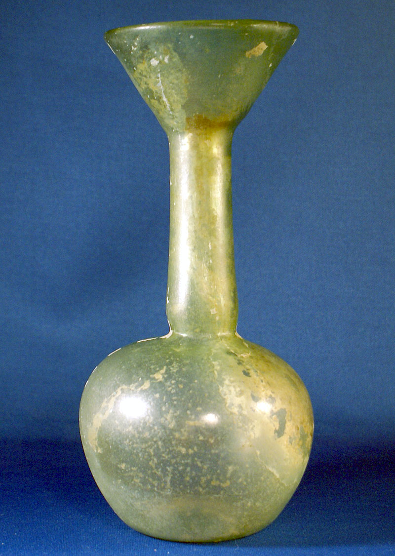 Ancient Roman Funnel-Mouthed Glass Flask, c. 4th Century AD