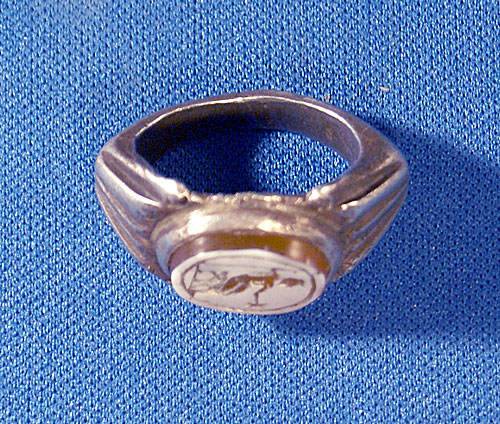 Ancient Roman Silver and Intaglio Ring - ZEUS c. 1st-2nd Cent AD