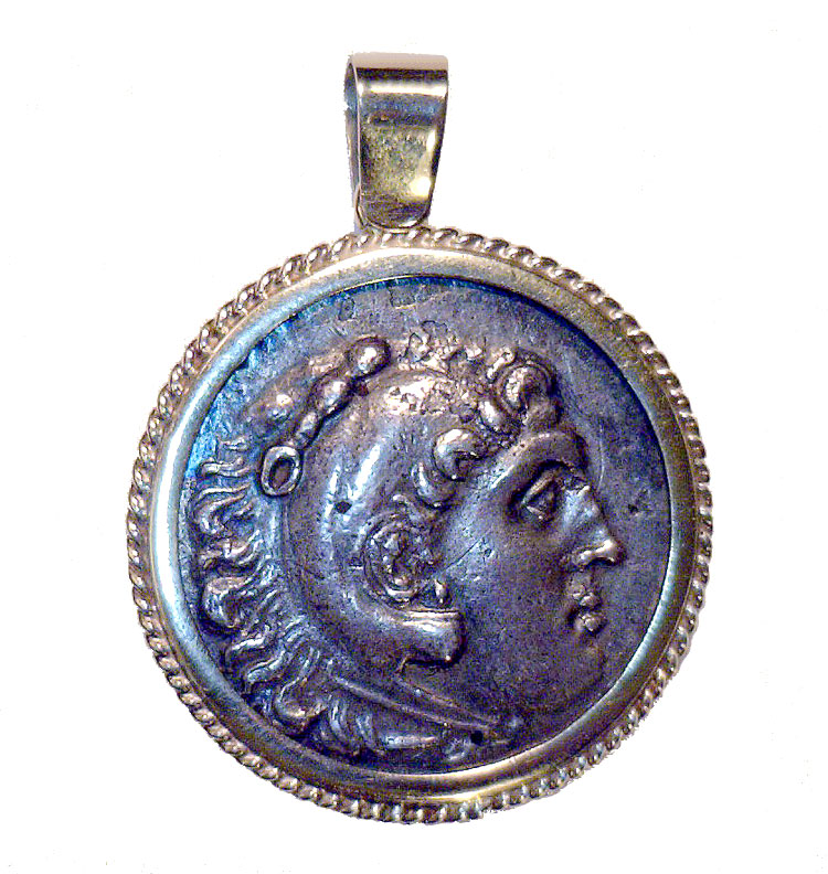 Alexander the Great Silver Coin in 14K Mount