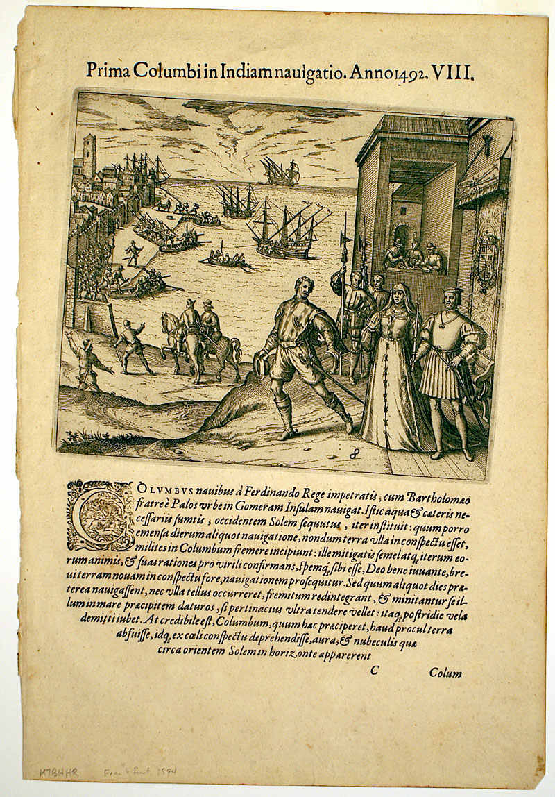 View of Columbus Departing on 1st Voyage to New World, c. 1594